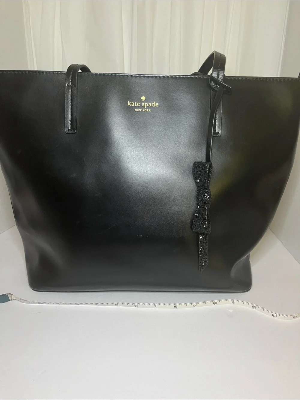 kate spade Black Leather Tote with Bow Charm
